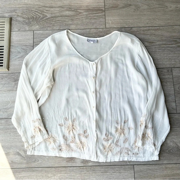 Vintage  Raindrops Semi Sheer Embroidered Sequins Blouse - Picture 4 of 14